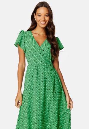 Naomi Midi Wrap Dress Kelly Green Aop:dots