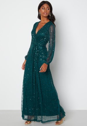 Klänning med Glittrande Ärmar - Emerald, Storlek Extra Små (UK8)