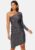 One Shoulder Glitter Mini Dress Black Silver (uk12)